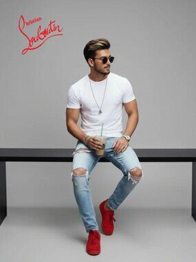 Christian Louboutin Red Suede Louis Junior Spikes Sneakers